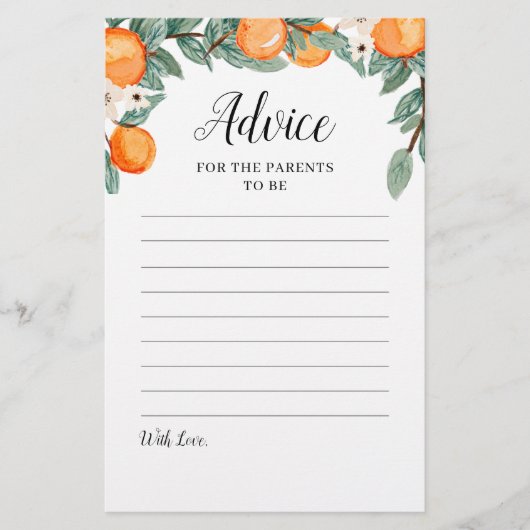Orange Twin Baby Shower Ratschläge für Eltern (Vorderseite)