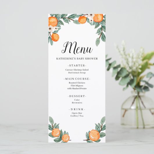 Orange Twin Baby Showmenü Menükarte (Stehend Vorderseite)