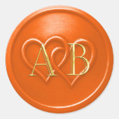 Orange Two Hearts Intertwined Monogram Wedding Runder Aufkleber (Vorderseite)