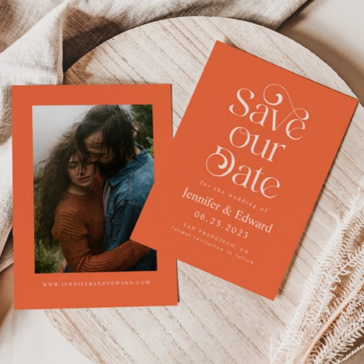 Orange Typografy Wedding Save The Date