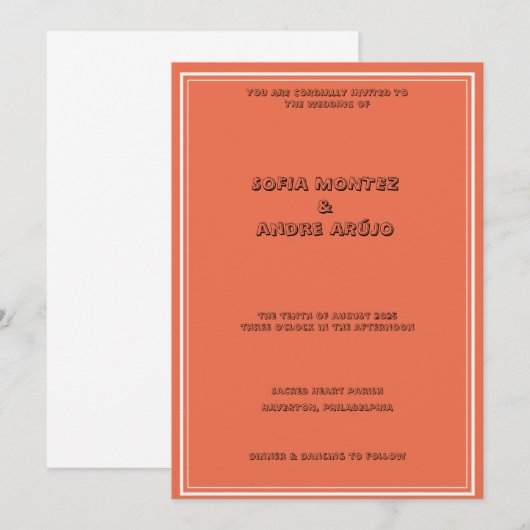 Orange Typographic Wedding Einladung (Vorne/Hinten)