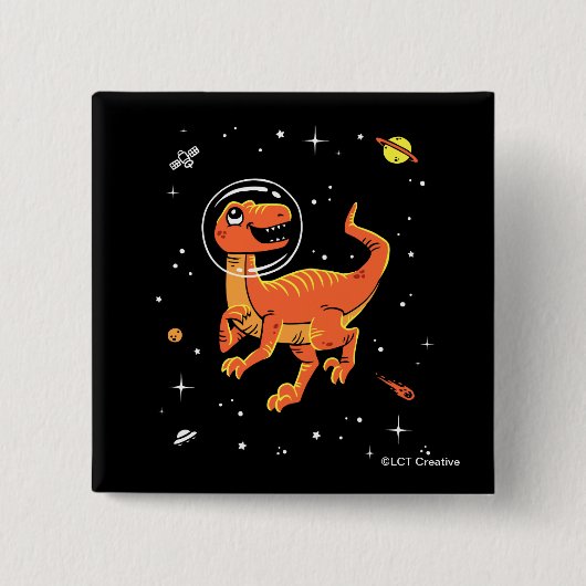 Orange Tyrannosaurus Dinos im Weltraum Button (Vorderseite)