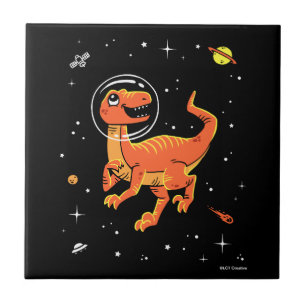 Orange Tyrannosaurus Dinos im Weltraum Fliese