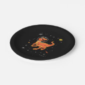 Orange Tyrannosaurus Dinos im Weltraum Pappteller (Schrägansicht)