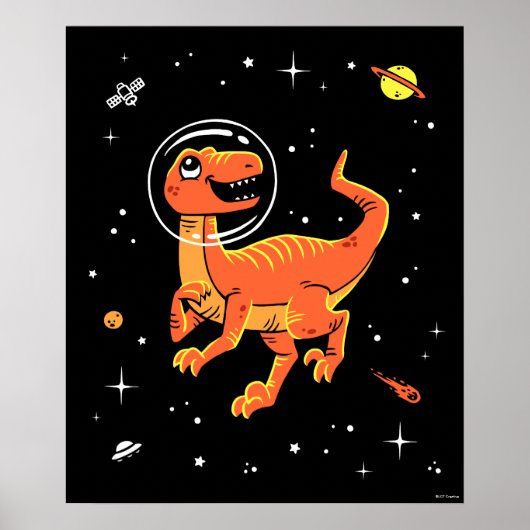 Orange Tyrannosaurus Dinos im Weltraum Poster (Vorne)