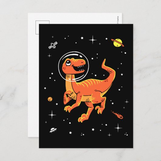 Orange Tyrannosaurus Dinos im Weltraum Postkarte (Vorne/Hinten)