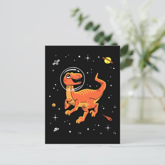Orange Tyrannosaurus Dinos im Weltraum Postkarte (Stehend Vorderseite)