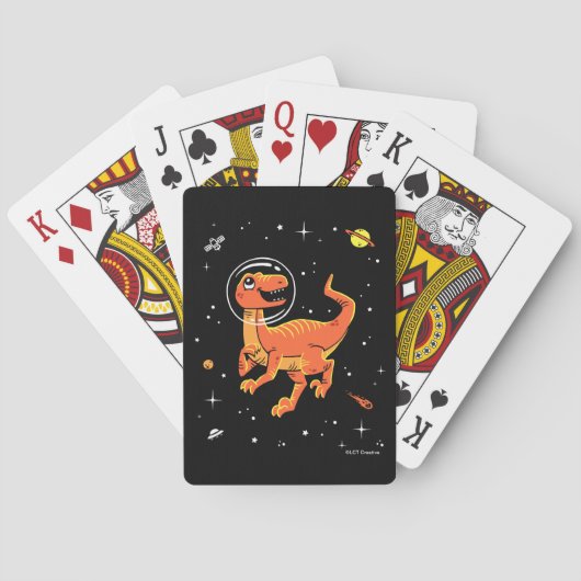 Orange Tyrannosaurus Dinos im Weltraum Spielkarten (Rückseite)