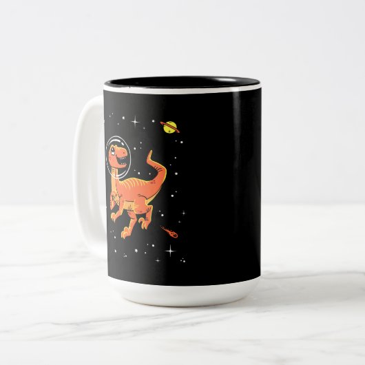 Orange Tyrannosaurus Dinos im Weltraum Zweifarbige Tasse (Vorderseite Links)