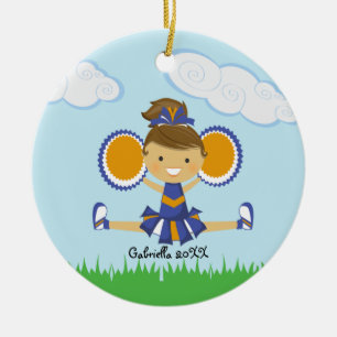 Orange u. blaue Cheerleader-Weihnachtsverzierung Keramikornament