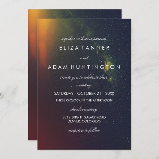 Orange u. dunkelblaue einladung (Vorne/Hinten)