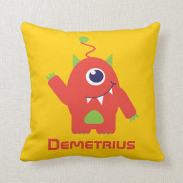 Orange u. gelbes Kinderkissen mit einen mit Augen Kissen