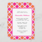 Orange u. heißes Rosa Quatrefoil Muster-Brautparty Einladung (Vorne/Hinten)