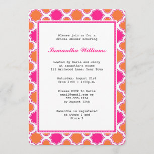 Orange u. heißes Rosa Quatrefoil Muster-Brautparty Einladung