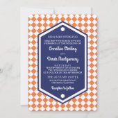 Orange u. karierte Hochzeits-Einladung des Blau-| Einladung (Vorderseite)
