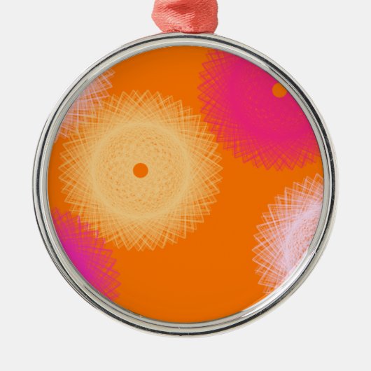 orange u. rosa Popfarbe Silbernes Ornament (Vorne)
