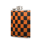 Orange u. schwarzes Schachbrett-Vinyl Flachmann (Links)