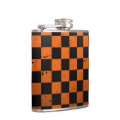 Orange u. schwarzes Schachbrett-Vinyl Flachmann (Rechts)
