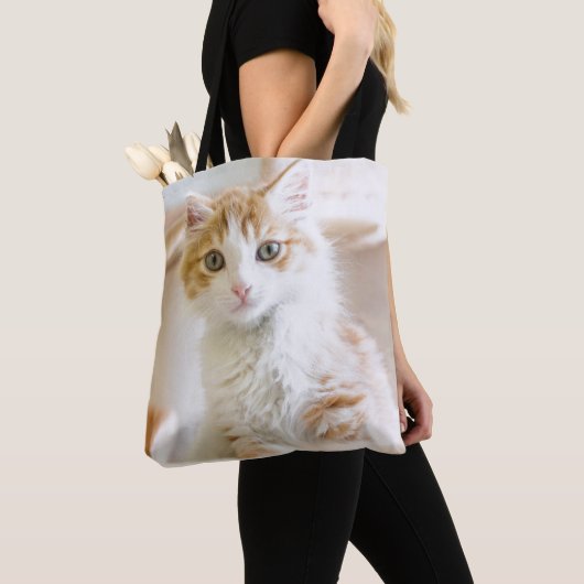 Orange u. weißes Kätzchen Tasche (Von Nahem)
