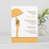 Orange Umbrella Mama Kinderdusche Einladungen (Stehend Vorderseite)