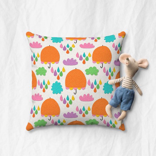 Orange Umbrellas with Clouds and Raindrops Kissen