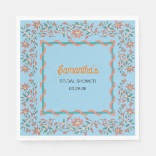 Orange und Aqua Blue Floral Brautparty Serviette