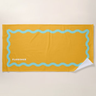 Orange und Aqua-Schwung mit Text Strandtuch