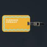 Orange und Aqua Squiggle mit Text Gepäckanhänger<br><div class="desc">Ein trendiger Einzug in den gewellten Rahmen in Aquablau auf saftig orange mit einfachem bearbeitbarem Text zur einfachen Anpassung mit Namen und Adresse.</div>