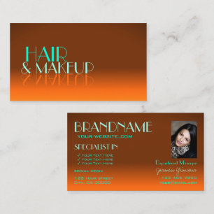 Orange- und Aquamarin-Chic-Schriftart mit Foto Visitenkarte