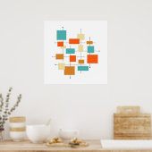 Orange und Aquamarin geometrische Retro des mittle Poster (Küche)