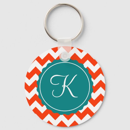 Orange und Aquamarin Zig Zag Custom Initial Schlüsselanhänger (Vorderseite)
