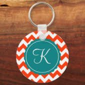 Orange und Aquamarin Zig Zag Custom Initial Schlüsselanhänger (Vorderseite)