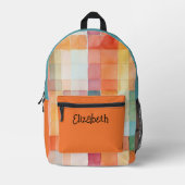 Orange und Aquamarine Karierte Wasserfarbe Bedruckter Rucksack (Vorderseite)