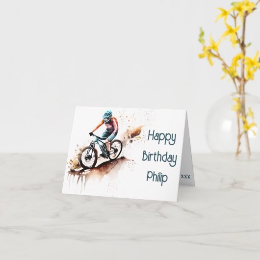 Orange und aquamarine MTB Birthday Card Karte (Gelbe Blume)