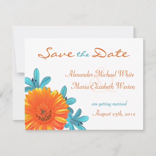 Orange und Aquamarine Sommer-Blume Save the Date (Vorderseite)