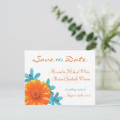 Orange und Aquamarine Sommer-Blume Save the Date (Stehend Vorderseite)