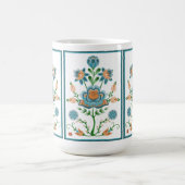 Orange und aquamarine Volkskunst-Blume Kaffeetasse (Mittel)