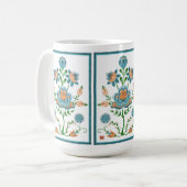 Orange und aquamarine Volkskunst-Blume Kaffeetasse (Vorderseite Links)