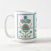 Orange und aquamarine Volkskunst-Blume Kaffeetasse (Links)