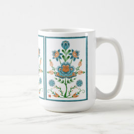Orange und aquamarine Volkskunst-Blume Kaffeetasse