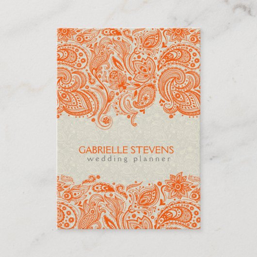 Orange und Beige Floral Paisley Lace Visitenkarte (Vorderseite)
