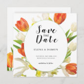 Orange und Beige Tulip Wedding Save The Date (Vorne/Hinten)