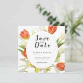 Orange und Beige Tulip Wedding Save The Date (Stehend Vorderseite)