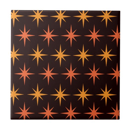 Orange und Bernstein-Sternenexplosion Mid-Century- Fliese (Vorderseite)