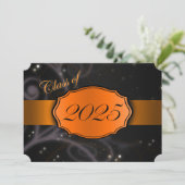 Orange und Black 2025 Abschluss Einladung (Stehend Vorderseite)