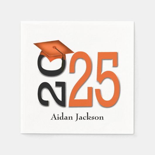 Orange und Black 2025 Abschluss mit Name Serviette (Vorderseite)