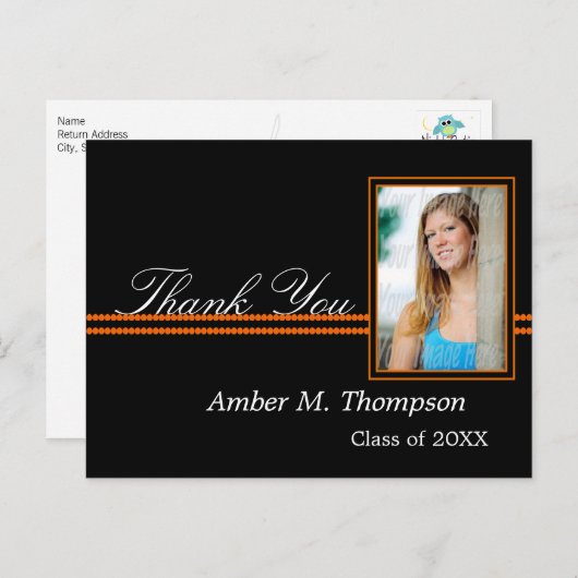 Orange und Black Abschluss Vielen Dank Postkarte (Vorne/Hinten)