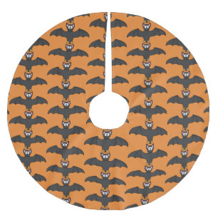 Orange und Black Bat Halloween-Baumrock Polyester Weihnachtsbaumdecke