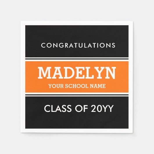 Orange und Black Custom Abschluss Napkins Serviette (Vorderseite)