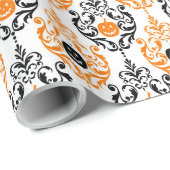 Orange und Black Damask Halloween Pumpkins Geschenkpapier (Rolleneckpunkt)